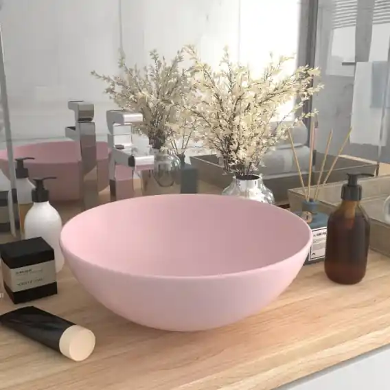 Wyjątkowa oferta Umywalka łazienkowa, ceramiczna, matowy róż, okrągła Lumarko! - Hurtownia wielobranżowa Lumarko
